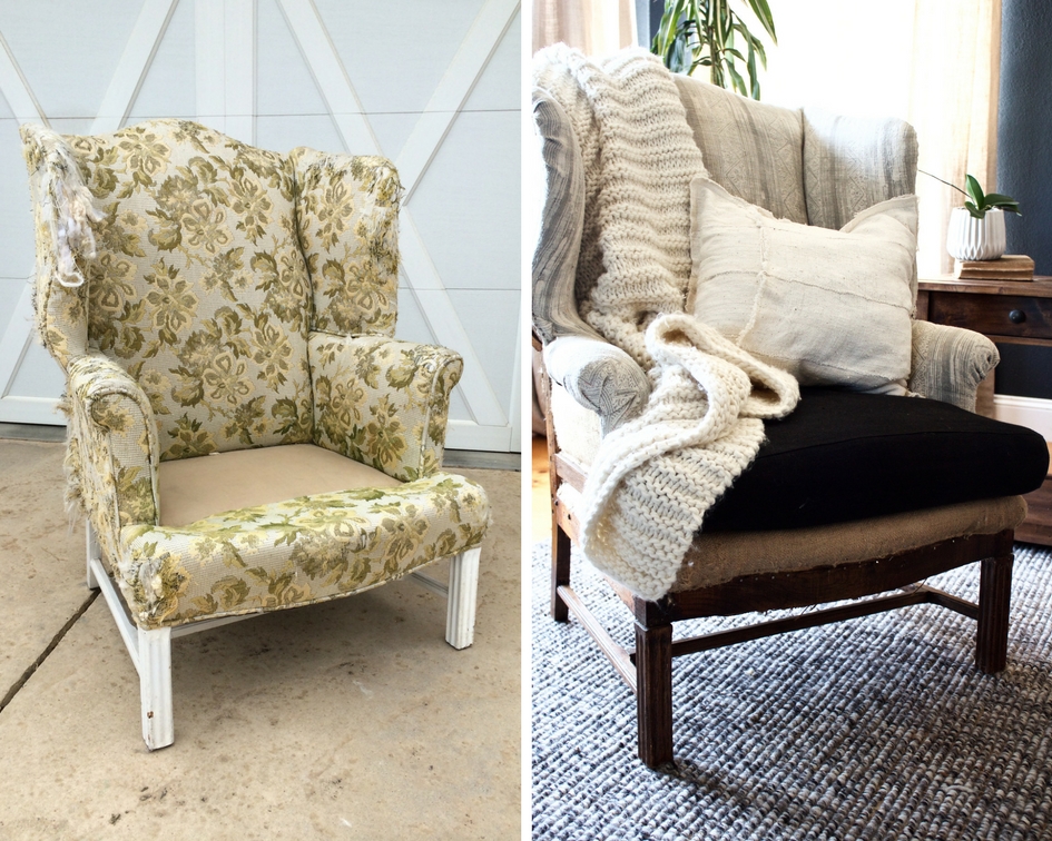 Before and after of wing back chair